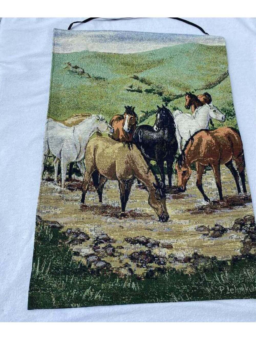 P. Lehmkuhl Horse Herd Woven Tapestry Wall Hanging